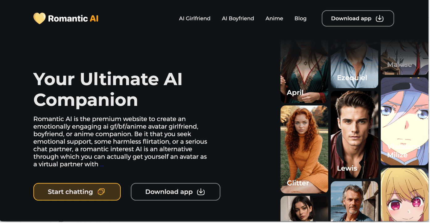 The website for romantic ai