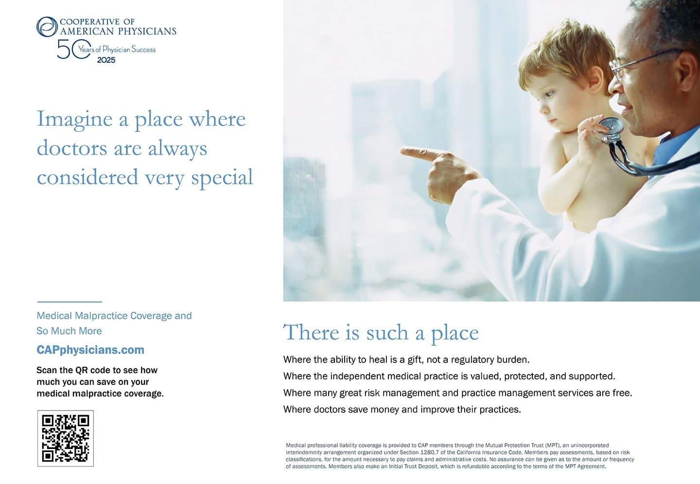 A brochure with a picture of a doctor and a child