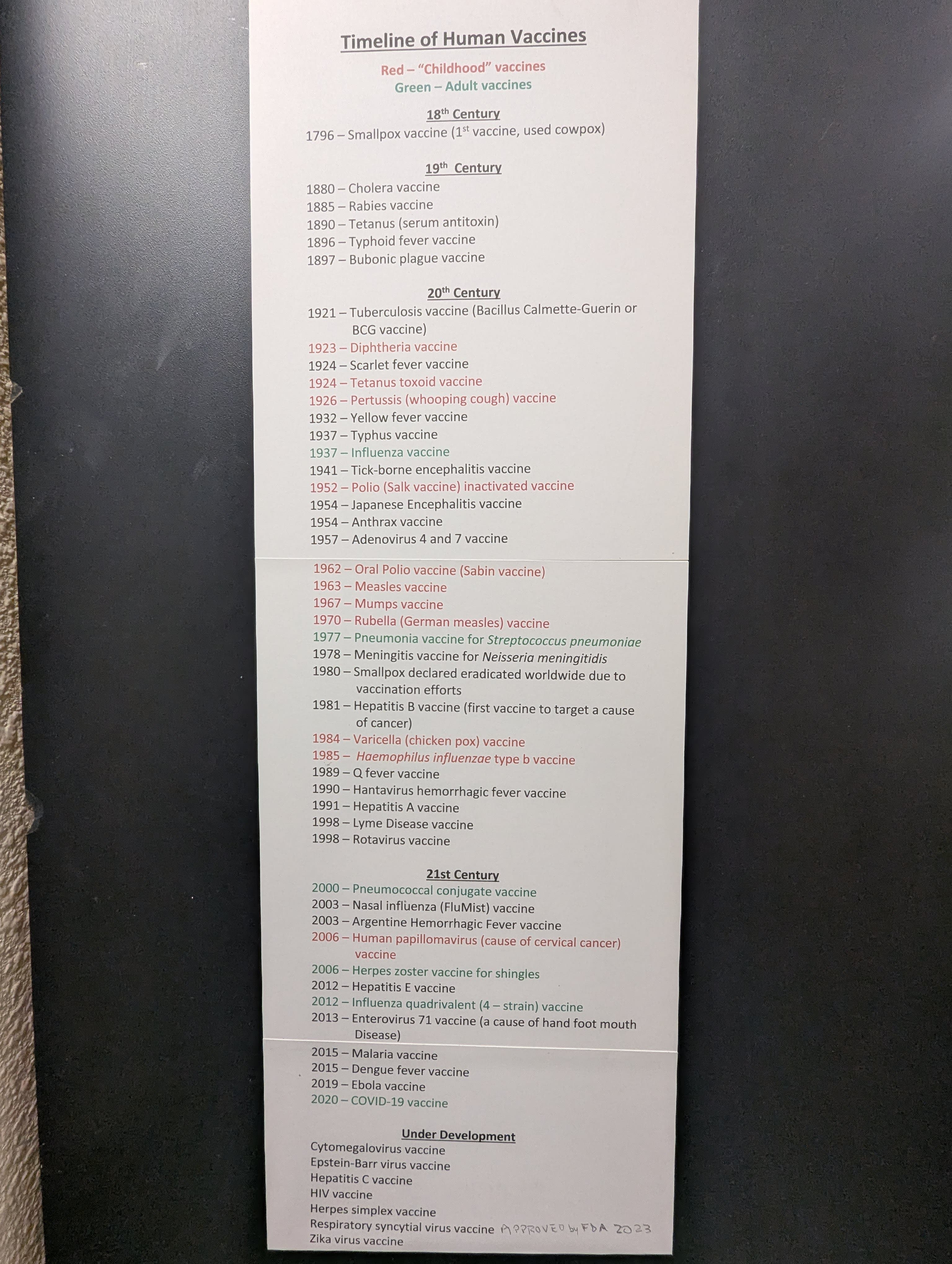 A black refrigerator with a list of items on it